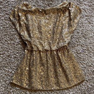 Alice + Olivia Gold Sequin Short Sleeve Blouson Top